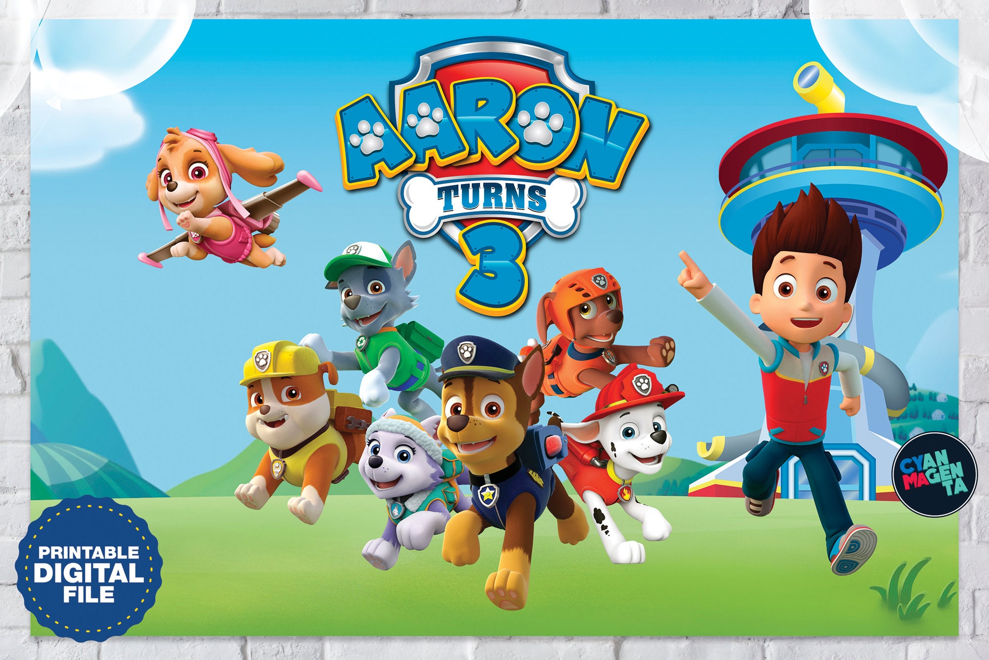 Paw Patrol backdrop for birthday party with custom name Etsy