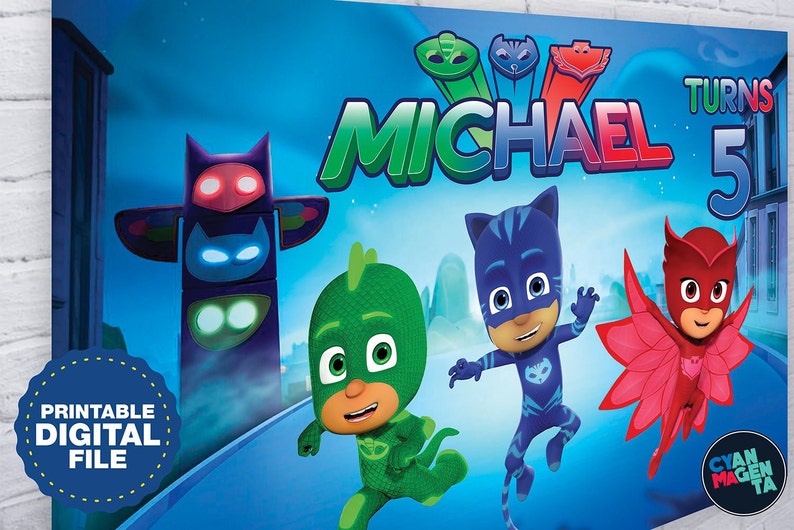 PJ Masks backdrop for birthday party with personalized name Etsy