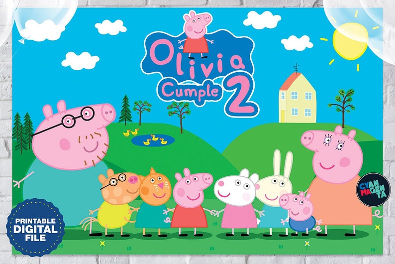 Fondo de Peppa Pig para fiesta de cumpleaños con nombre Etsy
