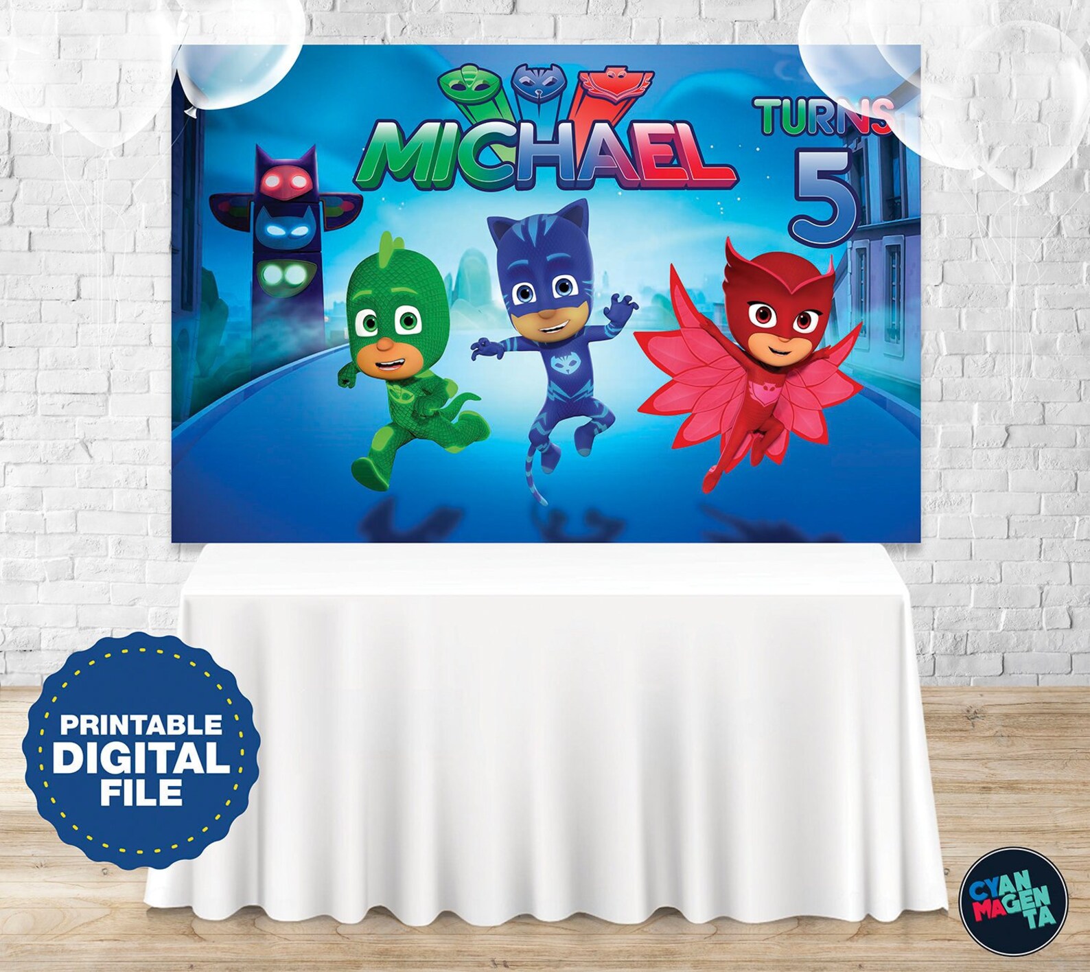 PJ Masks backdrop for birthday party with personalized name | Etsy