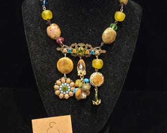 Ceramic and Sea Glass Beaded Statement Necklace