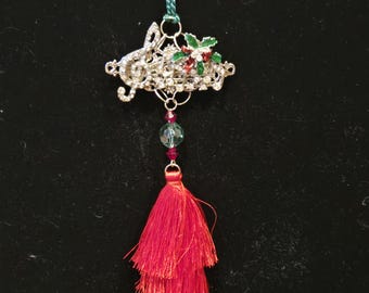 Holiday Ornament: Silver Crystal Musical Notes and Tassel