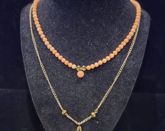 Orange Coral Double Strand Beaded Necklace