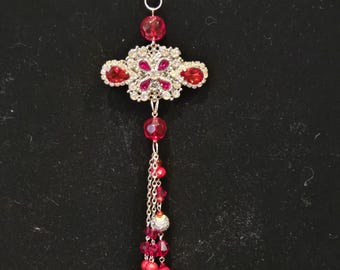 Holiday Ornament: Red + Clear Crystal