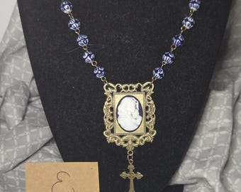 Virgin Mary and Baby Jesus Cameo Cross Necklace
