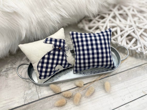 Easter Pillows Bunny Pillows Navy Plaid Easter Decor Tiered