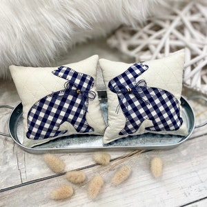 Easter Pillows, Bunny Pillows, Navy Plaid Easter Decor, Tiered Tray Decor, Mini Pillows, Set of Two.