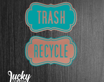 2 color fancy trash and recycle decals