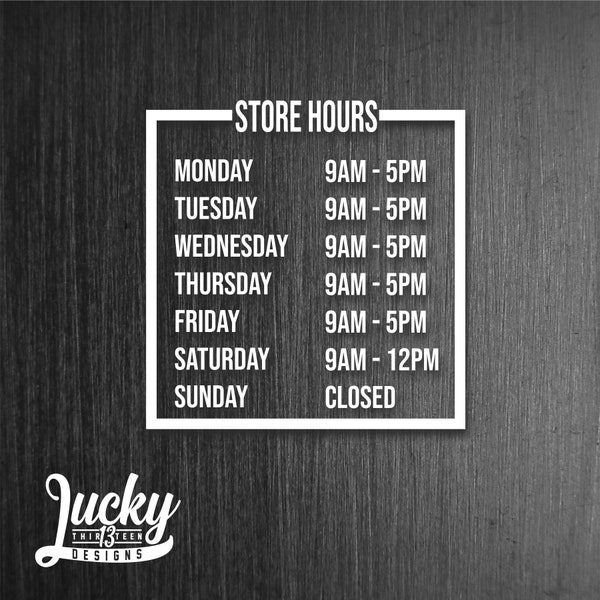 Store Hours Decal Etsy