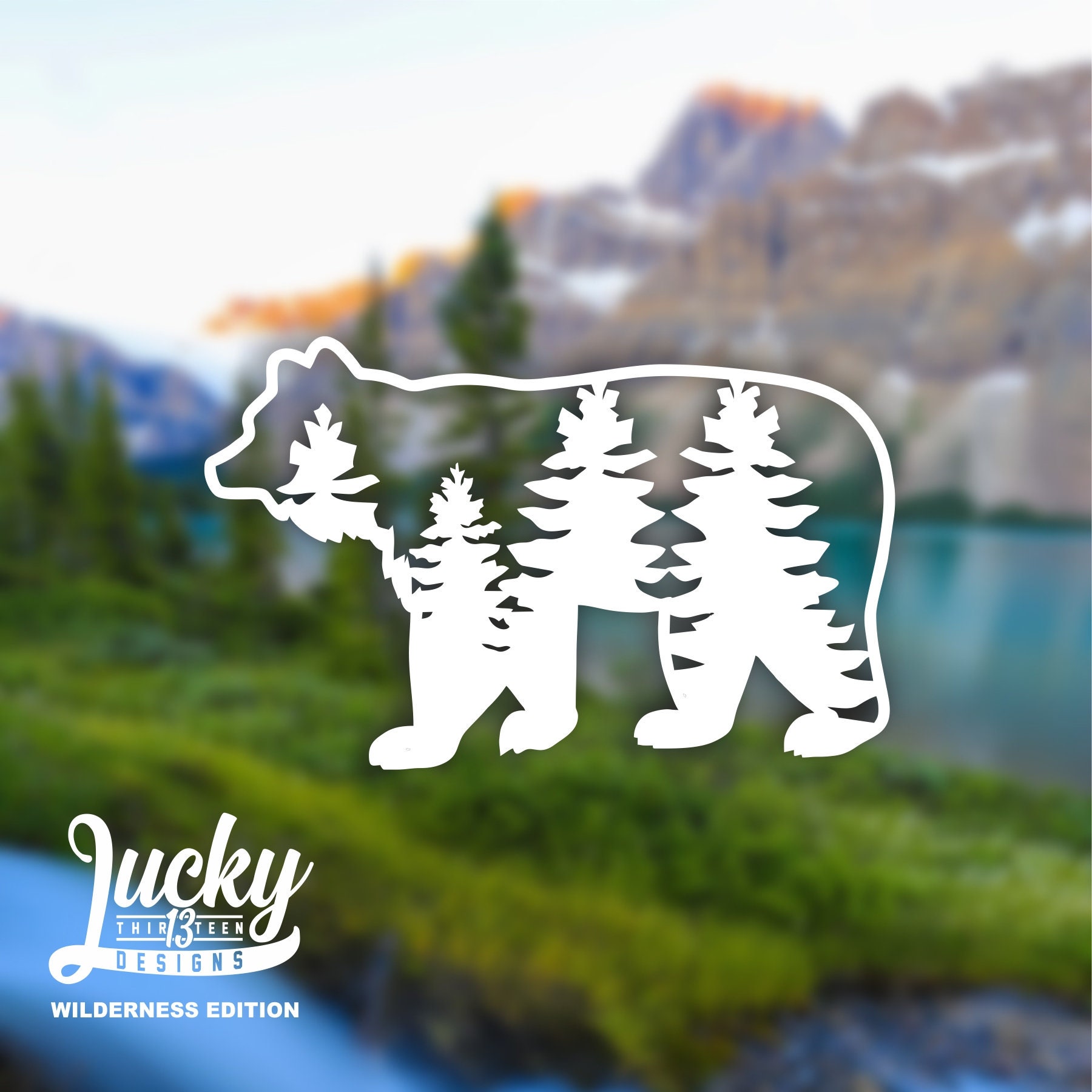 Bear with Pine trees silhouette vinyl decal | Etsy