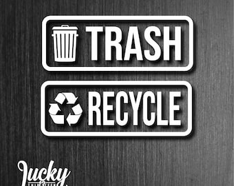 Trash and Recycle rectangle vinyl decal sticker set