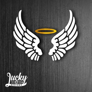 Angel wings with gold halo decal sticker