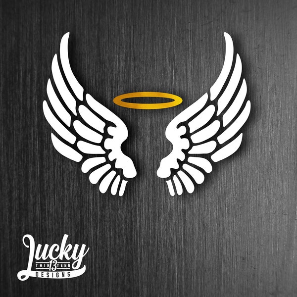 Angel wings with gold halo decal sticker