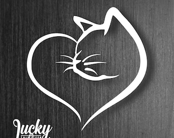 Cat heart vinyl decal