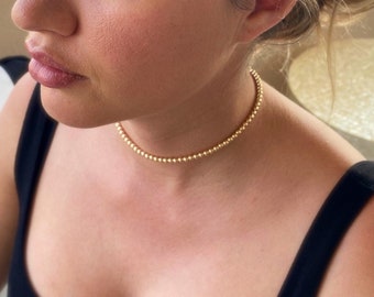 3mm Gold Filled Beaded Ball Necklace | 14k Gold Filled, Sterling Silver, Rose Gold Filled | Lobster Clasp | Layering Necklace