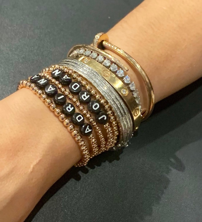 Gold Filled Name Bracelet Round Ball Beads 4mm Matte Black Etsy