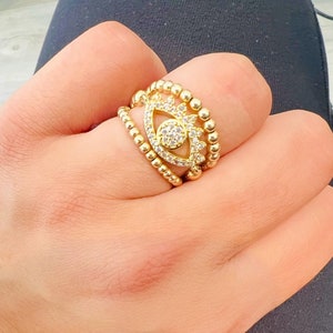 Gold Filled Beaded Ring | Pave Evil Eye Ring |Gold Midi Ring | Dainty Stackable Ring | 2mm 2.5mm 3mm 14k Gold Filled Beaded Ball Ring