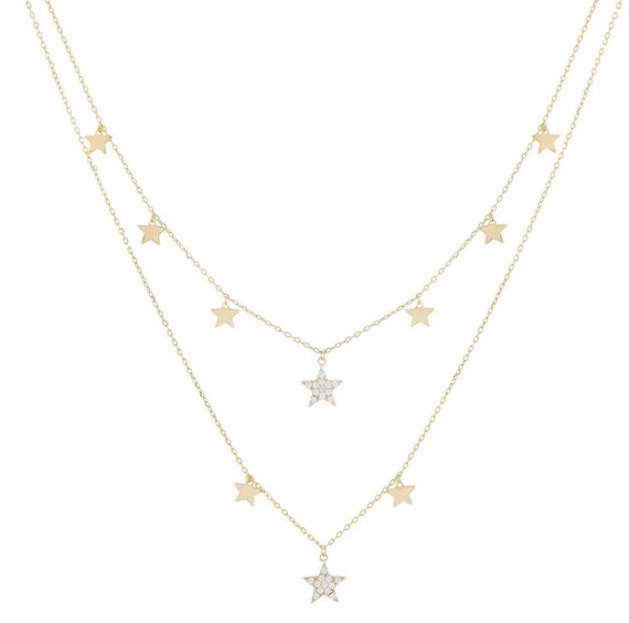 Layered Gold Star Necklace, CZ Star Necklace, Star Jewelry, Dainty