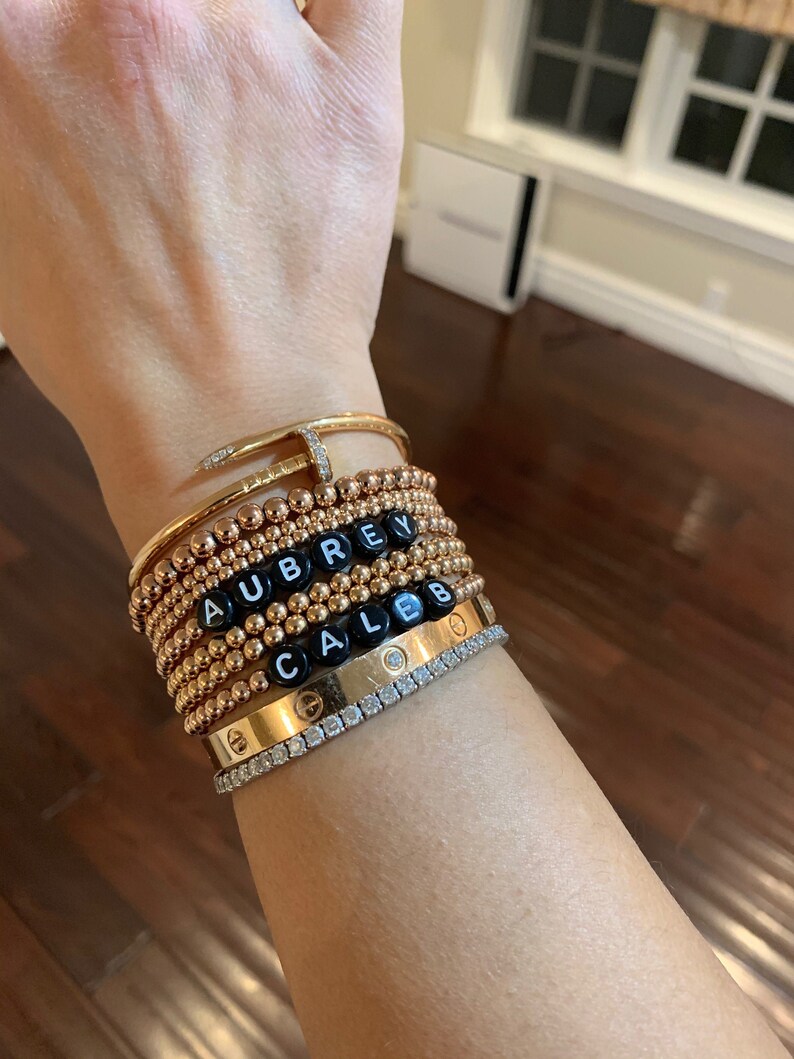 Gold Filled Name Bracelet Round Ball Beads 4mm Matte Black Etsy