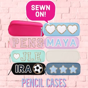 GENAAID! Gepersonaliseerde etui - nylon etui met aangepaste patch - etui met chenille-patches - terug naar school - etui voor make-upkwast