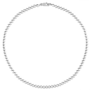 Solid 925 Sterling Silver Beaded Necklace, Thin Choker Necklace, Layering Jewelry, Everyday Necklace, 2.5mm 3mm 4mm 5mm 6mm 4mm Sterling Silver