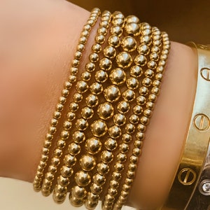 Gold Bead Bracelets | 14k Gold Filled Ball Bracelet | 2.5mm, 3mm, 4mm, 5mm, 6mm, 7mm, 8mm, 10mm, Stackable Stretch Bracelets