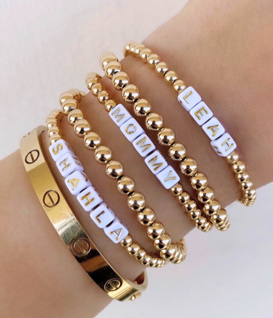 Personalized Gold Filled Beaded Name Bracelet: Custom Letter Beads - Etsy