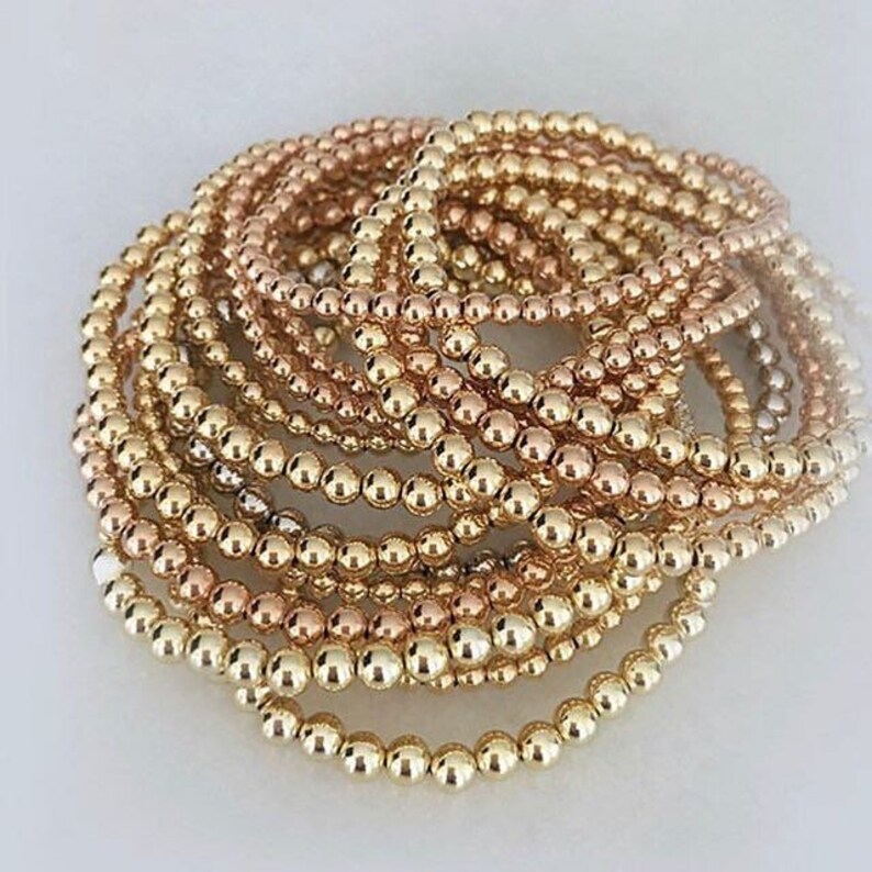 Rose Gold Bead Bracelet 14K Rose Gold Filled Beaded Ball Etsy