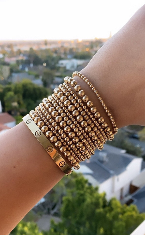  14K Gold Filled Bracelet, Beaded Ball Bracelets, 2.5mm, 3mm,  4mm, 5mm, Layering Jewelry