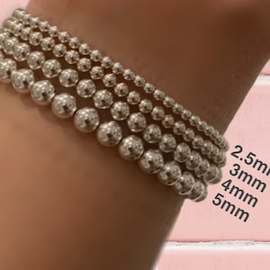 Sterling Silver Bead Ball Bracelet, 2.5mm, 3mm, 4mm, 5mm, .925 Sterling Silver Layering Jewelry, Stacking Stretch Bracelet