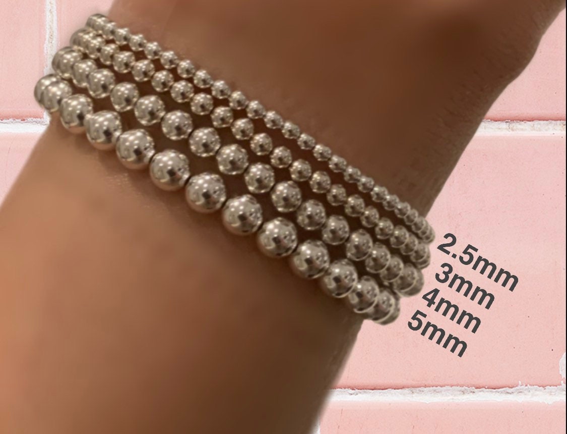 925 Sterling Silver Layered CLASSIC HOLLOW BALL BEAD BRACELET 8MM ROUND BEADS 