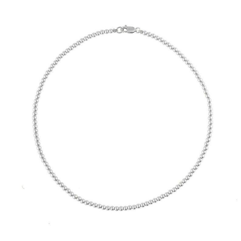 Solid 925 Sterling Silver Beaded Necklace, Thin Choker Necklace, Layering Jewelry, Everyday Necklace, 2.5mm 3mm 4mm 5mm 6mm 2.5mm SterlingSilver