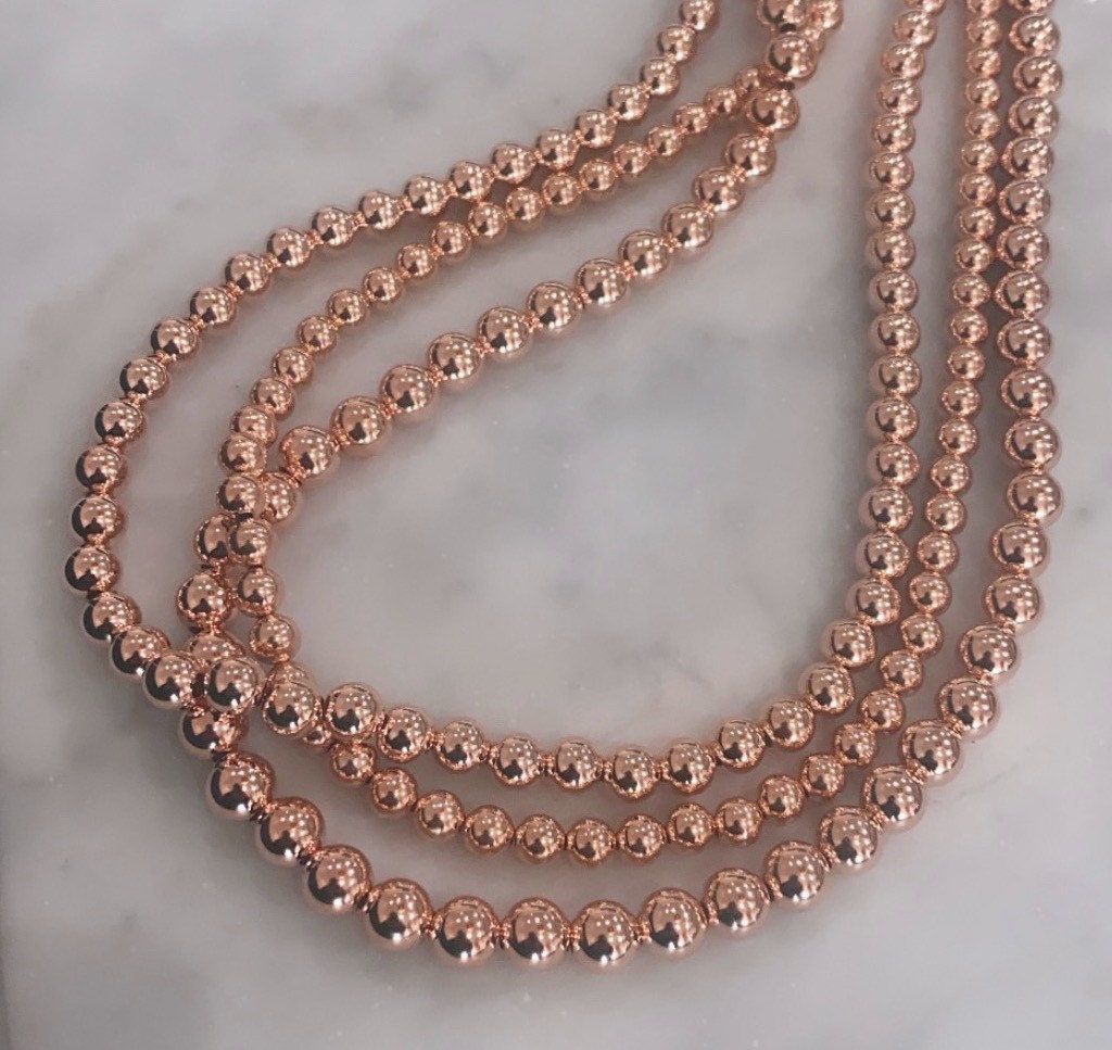 Women’s Solid Moon Cut Bead Chain Necklace 14K Yellow Gold
