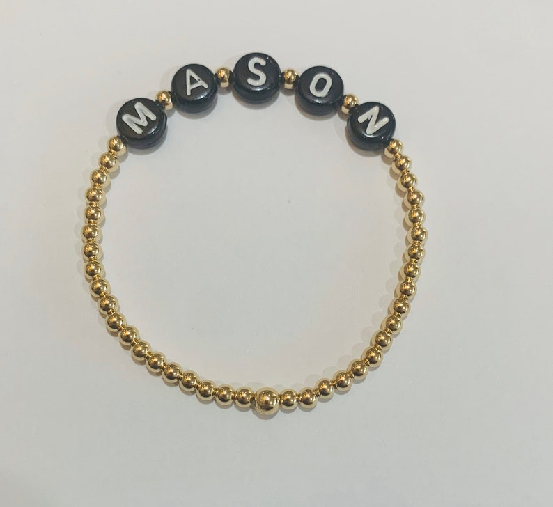Gold Filled Name Bracelet Round Ball Beads 4mm Matte Black Etsy