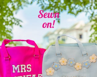 SEWN ON! Personalized Nylon Duffle Bag | Custom Nylon Duffle Bag | Travel Bag with Patches | Weekender Bag | Beach Bag | Dance Bag | Gym Bag