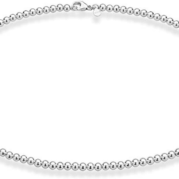 Solid 925 Sterling Silver Beaded Necklace, Thin Choker Necklace, Layering Jewelry, Everyday Necklace, 2.5mm 3mm 4mm 5mm 6mm