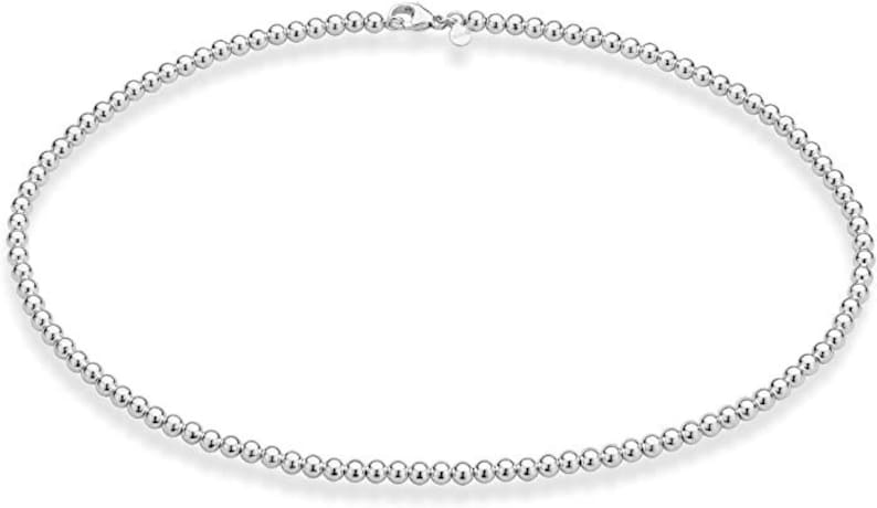 Solid 925 Sterling Silver Beaded Necklace, Thin Choker Necklace, Layering Jewelry, Everyday Necklace, 2.5mm 3mm 4mm 5mm 6mm 3mm Sterling Silver