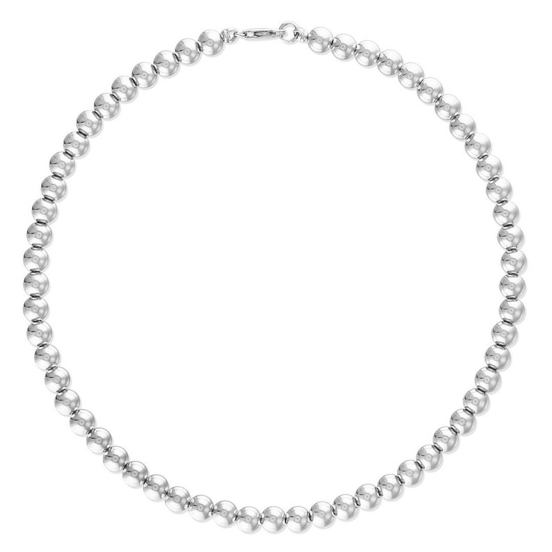 Solid 925 Sterling Silver Beaded Necklace, Thin Choker Necklace, Layering Jewelry, Everyday Necklace, 2.5mm 3mm 4mm 5mm 6mm 5mm Sterling Silver