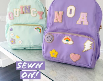 Personalisierter Rucksack - Benutzerdefinierte Aufnäher Nylontasche - Kinderrucksack - Bunte Buchstaben Aufnäher Schultasche - Aufnäher Rucksack für Kinder - Back to School