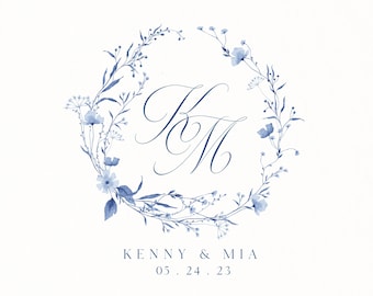 Editable Wildflower Logo Template: Wedding Monogram Design (Digital Download)