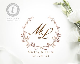 Floral Wedding Logo Template: Elegant Monogram Design (Digital Download)