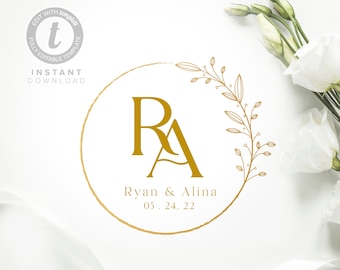 Editable Floral Wedding Logo Template: Custom Monogram (Digital Download)