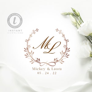 Editable Wedding Logo Template, Wedding Branding, Premade Business Logo Design, Digital Download, Printable Emblem, Wedding Monogram.