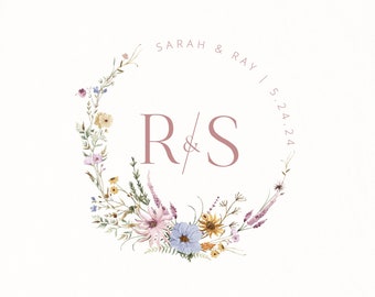 Editable Wildflower Logo Template, Wedding Logo Branding, Premade Logo Design for Small Business,Digital Download,Logo Emblem,Logo Monogram.