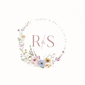 Editable Wildflower Logo Template, Wedding Logo Branding, Premade Logo Design for Small Business,Digital Download,Logo Emblem,Logo Monogram.