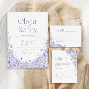 Blue Hydrangeas Wedding Invitation Suite Template, Editable Blue Hydrangeas Wedding Invite Set Printable, Blue Floral Wedding Invite WI0052