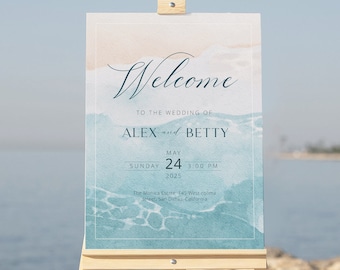 Beach Ocean Wedding Welcome Sign Template, Summer Ocean Wedding Sign Printable, Fully Editable Beach Welcome Poster, WI0045
