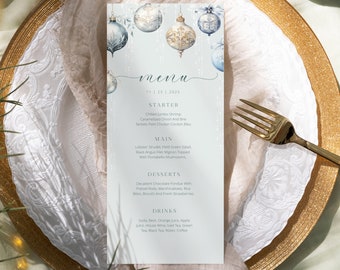 Editable Christmas Menu Template: Watercolor Ornaments (Digital Download)