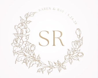 Editable Floral Wedding Logo Template: Custom Monogram Design (Digital Download)