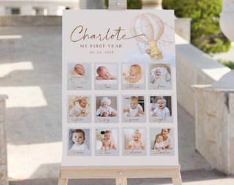 Winnie Pooh Bear One year of Baby Photo Template | Editable First Birthday | Milestones Sign | 12 Months of | First Year Sign